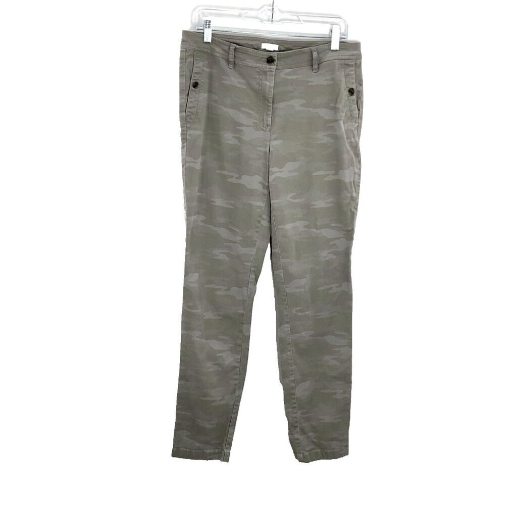 J. Jill Pants Women 12 Gray Sage Camouflage Straight Pockets Stretch Ankle 36x30